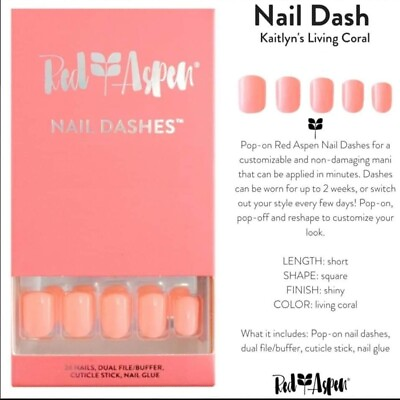 #ad Red Aspen Kaitlyn#x27;s Living Coral Pop Press On Nail Dashes Set New Damaged Box $14.95