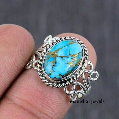 #ad Stunning Blue Copper Turquoise Gemstone 925 Sterling Silver Ring Jewelry ME 50 $14.29