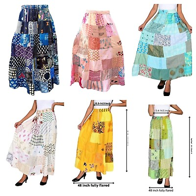 #ad 15 Pcs of Vintage Indian Rayon Patchwork Hippy Gypsy Boho Maxi Women Long Skirts $179.99
