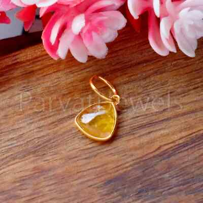 #ad Yellow Sapphire Trillion Solid 18K Gold Charms Gift For Girlfriend Charm Pendant $77.35