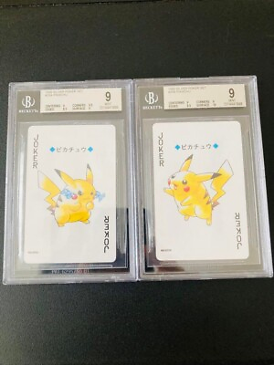 #ad BGS 9 Pikachu JOKER Pokemon trump playing card Silver Back Nintendo Set of 2 $197.00