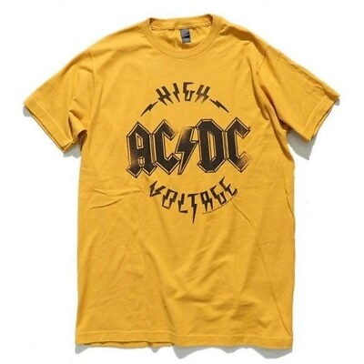 #ad AC DC High Voltage Short Sleeve Graphic T Shirt Yellow NEW Medium $14.95