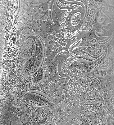 #ad Silver White Paisley Metallic Brocade Fabric 60” Width Sold By The Yard $14.99
