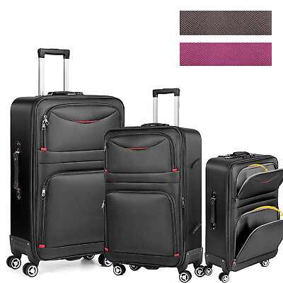 #ad 3 Piece Softshell Luggage Set w Lock Lock Wheels Lightweight Expandable Suitcase $79.19
