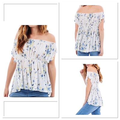 #ad We the Free People Sam Off The Shoulder White Tea Combo Floral Top Sz Medium New $34.20