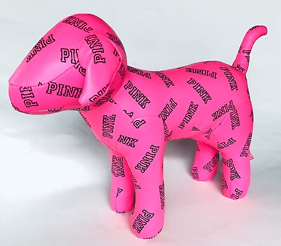 #ad Victoria’s Secret VS PINK Vinyl Puppy Dog Plush Bright Pink Black Letters $14.50