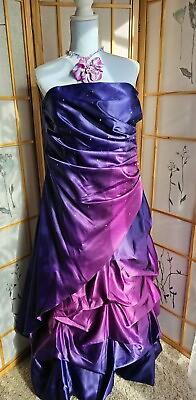 #ad Deb#x27;s Y2K Prom Dress Gown Strapless Layered Ombre Purple Pink VINTAGE Fits 14 $48.00