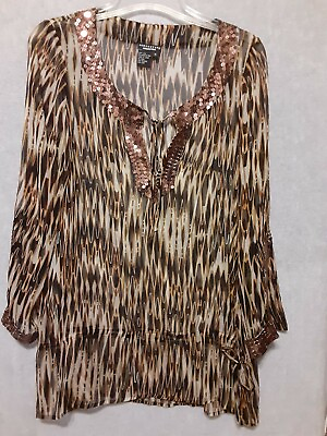 #ad Doncaster Collection Bronze Sequined Silk Dressy Evening Top Shirt Tunic Sz 10 $11.00