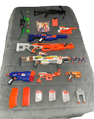 #ad Nerf Guns 9 and 2 extra toy guns. Bag of Soft bullets aswell. Great condition $180.00