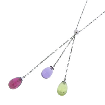 #ad Used Tiffany Rainbow Drop Necklace 40Cm K18Wg Women#x27;S 18K White Gold Multi $1355.99