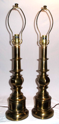 #ad Vintage Pair Of STIFFEL Brass McM Table Lamps With 3 Way Lights Signed 28quot; Tall $169.09