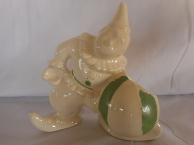 #ad Vintage White Clown w Ball Planter Unknown Maker Vase Kitschy Ceramic $30.00
