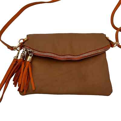 #ad Vera Pelle Italian Leather Brown Crossbody Tassel Purse $58.00