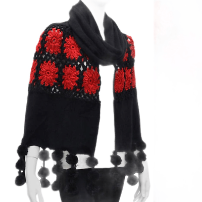 #ad NWT Elegant Essence New York huge boho crocheted floral pompom scarf wrap $19.00