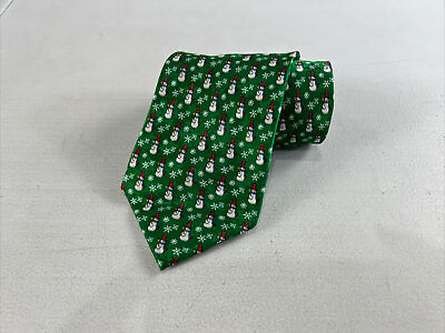 #ad Jos A Bank Men#x27;s Green Holiday Snowman Silk Neck Tie $125 $100.12
