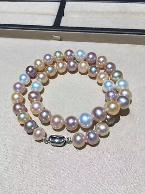 #ad gorgeous 9 10mm south sea baroque multicolor pearl necklace 18inch 925s $130.24