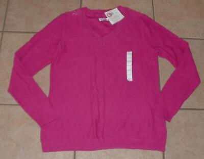#ad NEW NWT Fuchsia Pink Small 4 6 Stretchy Lightweight Cotton V Neck Sweater $13.30