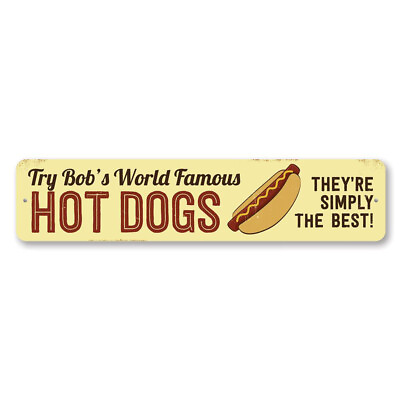 #ad Hot Dogs Sign Personalized Try World Famous Sign Custom Chef Metal Wall Decor $21.15