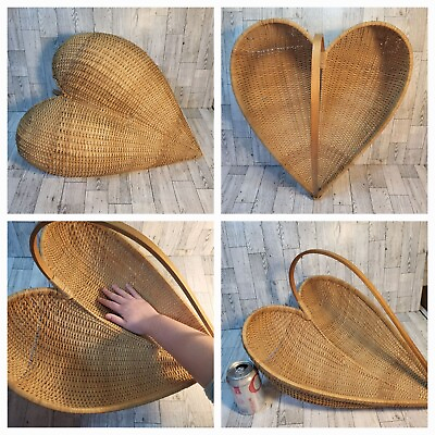 #ad Vtg Extra Large Basket Kidney Butt Gods Eye Heart Shape Hand Woven Split Oak? $125.00