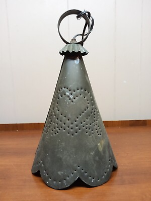 #ad Vintage Punched Metal Hanging Light Pendent Primitive Witches Hat Industrial $45.99
