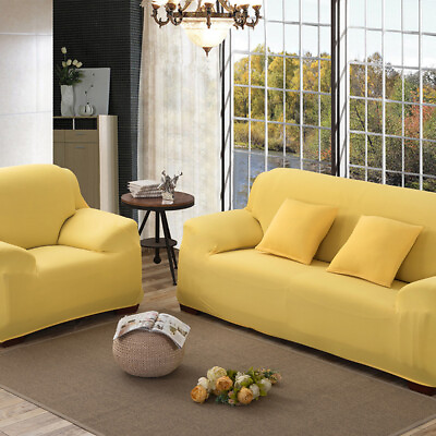 #ad Yellow Solid Pure Couch Sofa Cover Stretch Plush Slipcover Furniture Protector $58.86