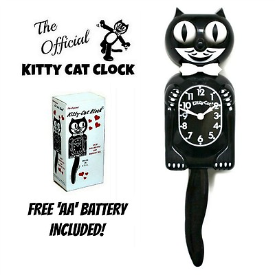 #ad BLACK KITTY CAT CLOCK 3 4 Size 12.75quot; Free Battery MADE IN USA Kit Cat Klock $49.99