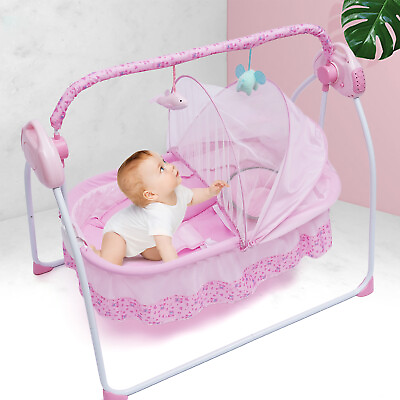#ad Auto Swing Rocker Cot Baby Infant Sleeping Bed Rectangle Infant Timer Function $75.81