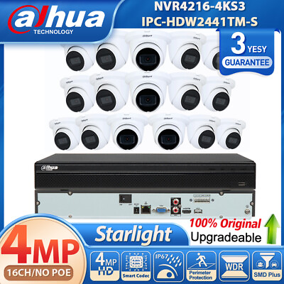 #ad NEW Dahua 16CH NO POE NVR 4MP Starlight MIC IR Security IP Camera System Lot $1367.05
