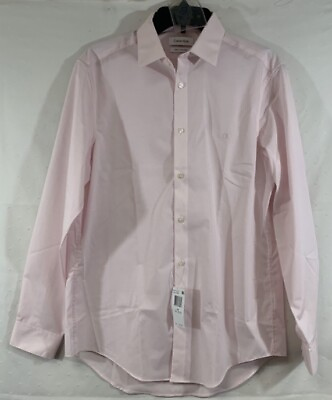 #ad New Calvin Klein Slim Fit Pink Herringbone Cotton Dress Shirt. Sz 16 1 2 36 37 $26.25