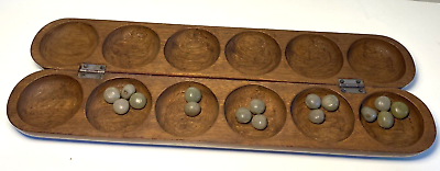 #ad African Mancala Game Board Hand Carved Folding Handmade Vintage African Art $49.95