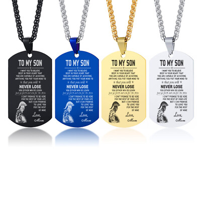 #ad TO My Son Dog Tag Stainless Steel Mom Son Pendant Necklace To My Son Gift $10.95