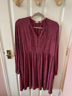 #ad FATFACE Berry Red Purple Patterned Long Sleeve Elasticated Blouson Dress 16 R GBP 24.99