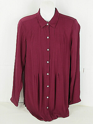 #ad J.Jill Womens XS 36in Bust 29L L S Button Front Pleated Purple Red Tunic Top $10.60
