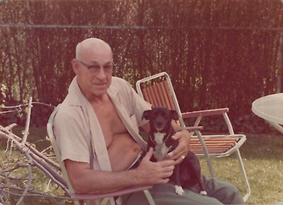 Vintage Found Photo 1970s Man Sits With His Little Dog Outside In The Summer $5.99