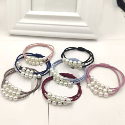 #ad #ad 1PC Simple Knotted Pearls Hair Ring Hair Ties Ponytail Rubber Band Hair Rope C $1.29