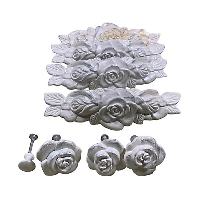 #ad Distressed White Rose Dresser Drawer Handles Knobs Lot Of 4 Handles 3 Knobs $14.99