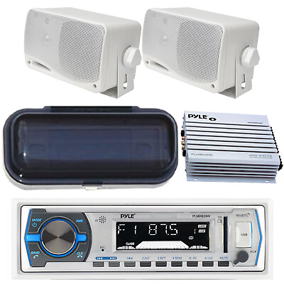 #ad PLMRB29W Boat MP3 USB Radio Media Receiver 2 X Box Speakers Stereo Cover Amp $130.99