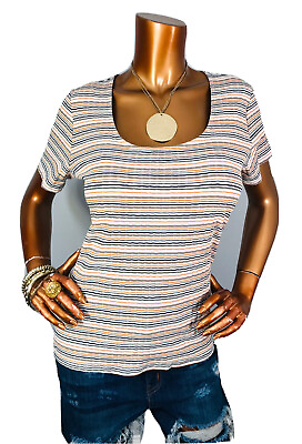 #ad Ann Taylor Loft XL Top Stretch NWT Striped Ribbed Soft Easy Wear Short Sl Blouse $17.99