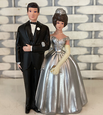 #ad Vintage Wilton Silver 25th Anniversary Bride And Groom Cake Topper 3.5quot; Preowned $12.99
