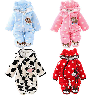 #ad Newborn Infant Winter Jumpsuit Hooded Baby Fleece Romper Clothes Outfit Bodysuit $13.98