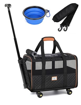#ad Pet Carrier with Wheels Rolling Dog Carrier for Small Dogs or 2 Small Cats ... $75.10