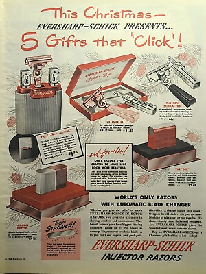 #ad Eversharp Schick Injector Razors Five Christmas Gifts Deb Vintage Print Ad 1948 $16.77