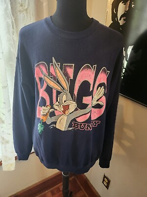 #ad Vintage 90s Looney Tunes Bugs Bunny Navy Blue Sweatshirt XL Tall $24.99