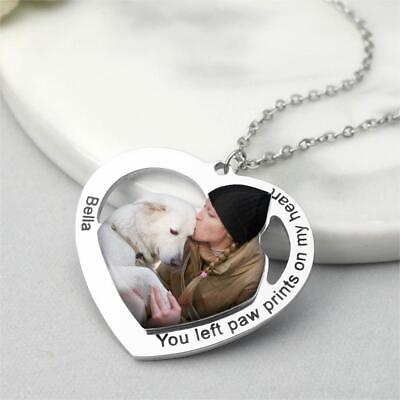 Personalized Pet Photo Heart Necklace Custom Dog Picture Memorial Jewelry Gifts $12.99