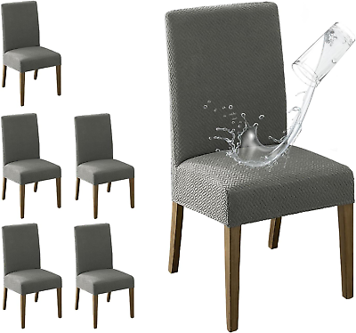 #ad 100% Waterproof Dining Room Chair Covers Set of 6 Super Fit Stretch Jacquard Pa $275.88
