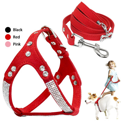 #ad Bling Rhinestone Pet Dog Strap Harness and Leash Soft Suede for Chihuahua Yorkie $12.99