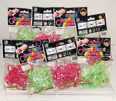 #ad DIY Bands 800 Count Pink amp; Green Refill Bands w Clips amp; Loom Tool Silicone $9.99