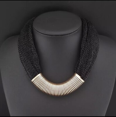 #ad Women#x27;s Fashion Jewelry Black And Gold Chunky Collar Statement Necklace 118 $14.36