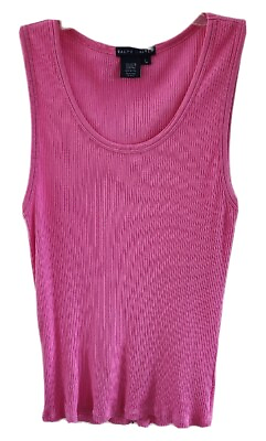 #ad Ralph Lauren Ribbed Tank Top Womens Large Pink Stretch Hem Pony Logo Layering $21.00