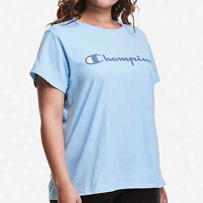 #ad Champion T Shirt NWT Plus Size Logo Blue Short Sleeve Athletic Athleisure 1X $13.50